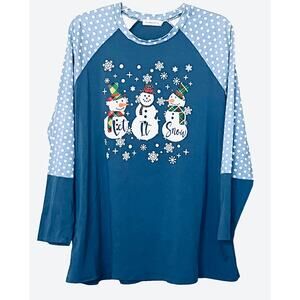 SOUTHERN STITCH LONG SLEEVE PULL-OVER CHRISTMAS TOP, WOMENS, XL, BLUE/WHITE/RED